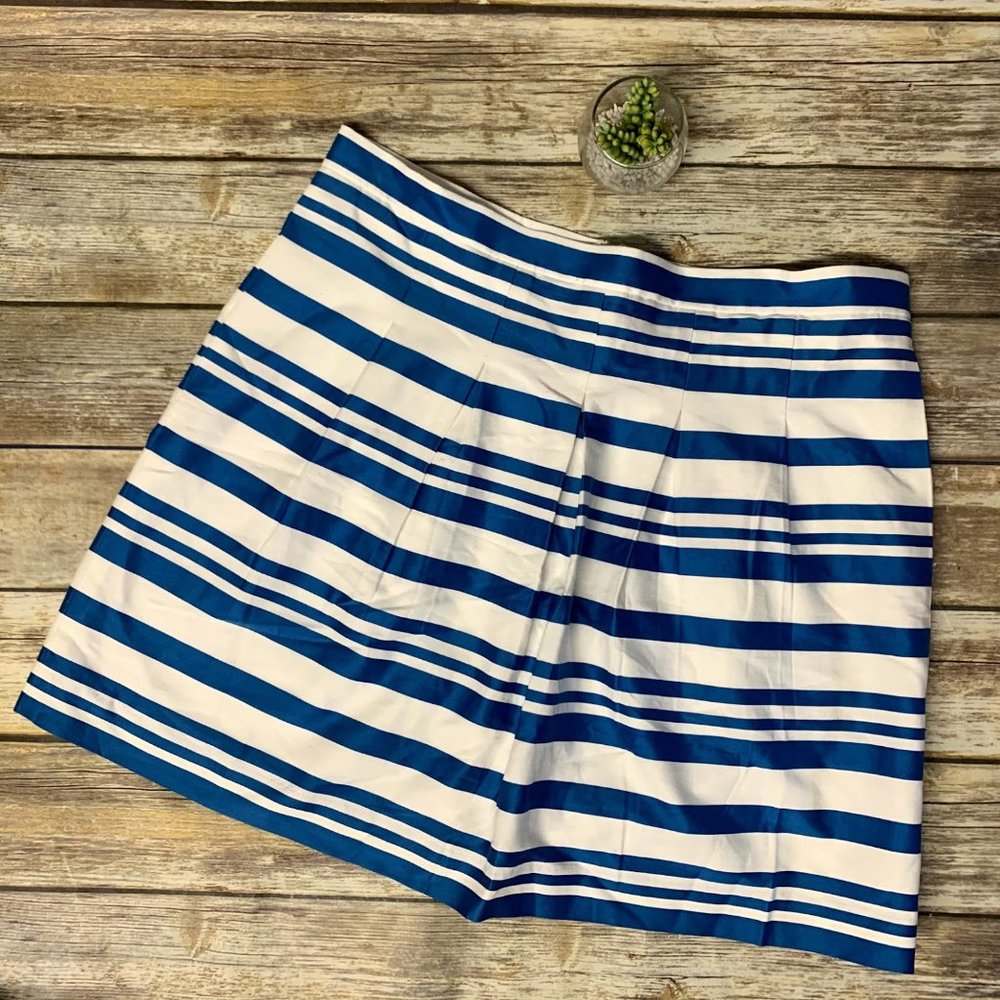 LOFT Blue & White Striped A-Line Full Flared Skirt